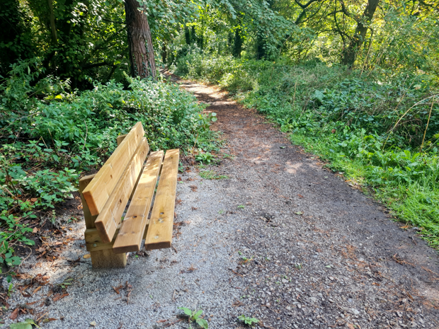 Community benches installed along the Studios Walk